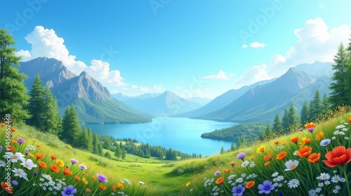 A highly detailed and crystal-clear high-resolution illustration of an untouched and pristine natural environment, showcasing a serene and idyllic scene with lush greenery