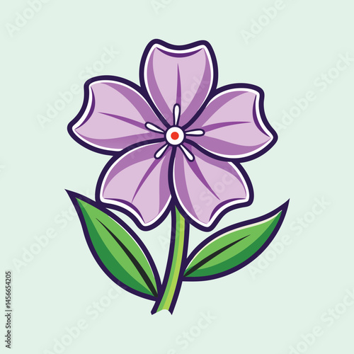 Charming Purple Flower Illustration with Green Leaves Botanical Design