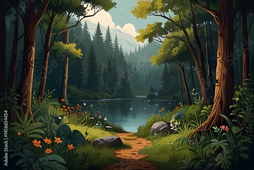 Majestic mountain peaks reflect in the tranquil lake water under a vast sky, a stunning nature view of the alpine landscape photo