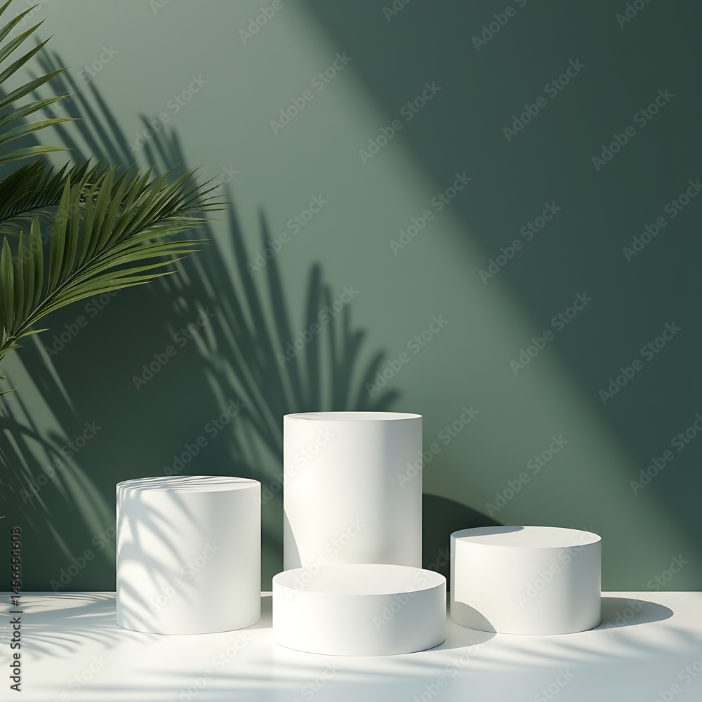 Modern Mockup Podium With Palm Leaf Sunlight Shadow On Concrete Wall Natural Concept Abstract Background 3d Render Modern Mockup Podium With Palm Leaf Sunlight Shadow On Concrete Wall Natural Concept Abstract Background 3d Render
