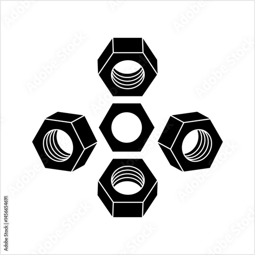 Hexagon Nut Icon, Threaded Hole Fastener Icon