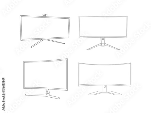 Curved Gaming Computer Monitor outline icon. Vector linear sign, symbol, logo for mobile concept and web design. Icon for the website of the store of household appliances, gadgets and electronics.