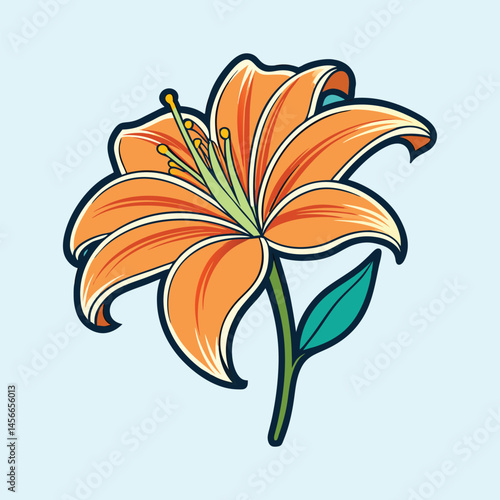 Vibrant Orange Lily Flower Blossom Illustration Graphic Design Art