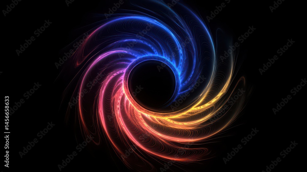 Circular fractal patterns formed by radiating light beams in different hues. Circular fractal patterns formed by radiating light beams in different hues.