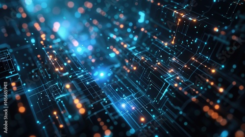 Wallpaper Mural Abstract picture vibrant particle in geometric shape represent data flow. Vivid flowing object with high tech fractal, create digital effect scene perfect for energetic, cyber wallpaper design. AIG53. Torontodigital.ca