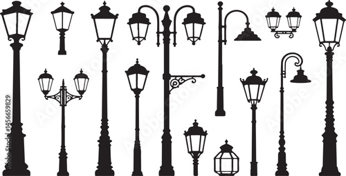  lamp post icon vector silhouette on white background
