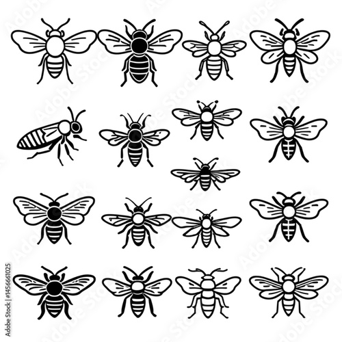 ミツバチの線画アイコンコレクション｜Line Art Bee Icon Collection