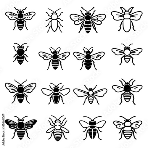 ミツバチの線画アイコンコレクション｜Line Art Bee Icon Collection