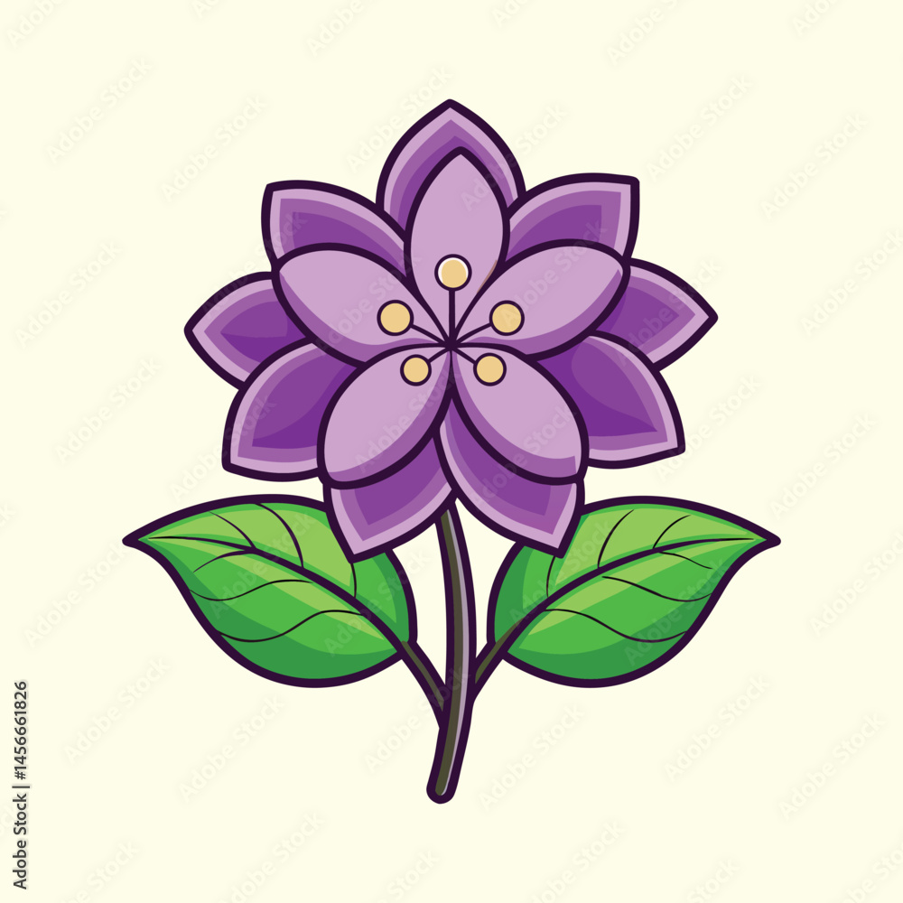 Fototapeta premium Beautiful Purple Flower with Green Leaves Illustration Design