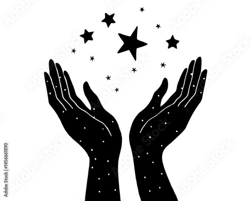 Hands releasing stars silhouette