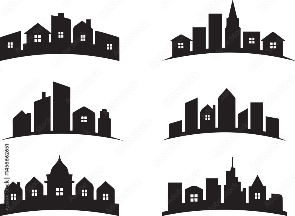 Obraz premium city skyline silhouette, black cityscape vector, urban skyline illustration