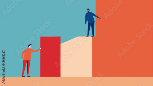 Barrier Wall Figures standing on different sides of a tall wall with one trying to reach over to connect with another symbolizing the barriers to belonging.