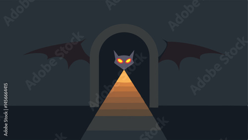 Hidden Entrance A secretive bat entrance hidden behind a false wall with a dim glow emanating from inside suggesting hidden activities.