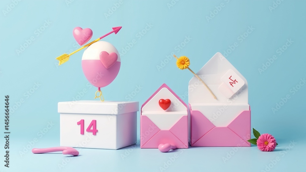 A pink and white box with a heart shaped balloon on top of it. A pink and white box with a heart shaped balloon on top of it.