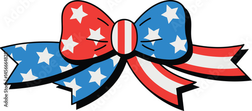 USA Flag Star Bow Illustration. Cartoon Ribbon Bow with American Flag Stars and Stripes