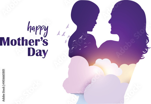 Happy mother's day concept vector illustration. Mother holding a children in her hands.