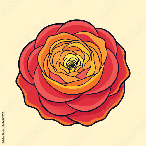 A Stunning Illustration of a Vibrant Red and Orange Rose Flower Blossom
