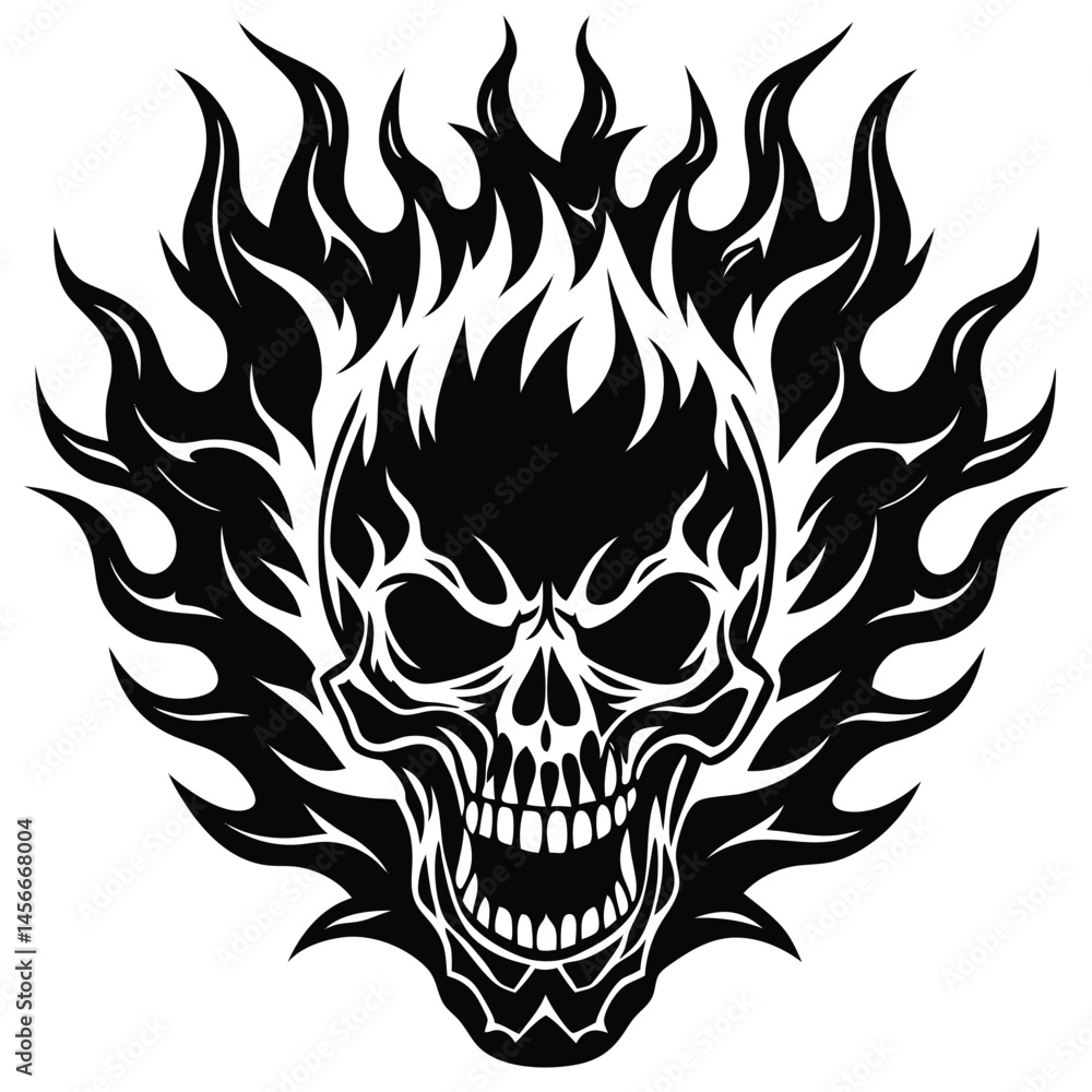 Flaming Skull Illustration – Horror Fire Skull Art for Tattoo & Design Flaming Skull Illustration – Horror Fire Skull Art for Tattoo & Design