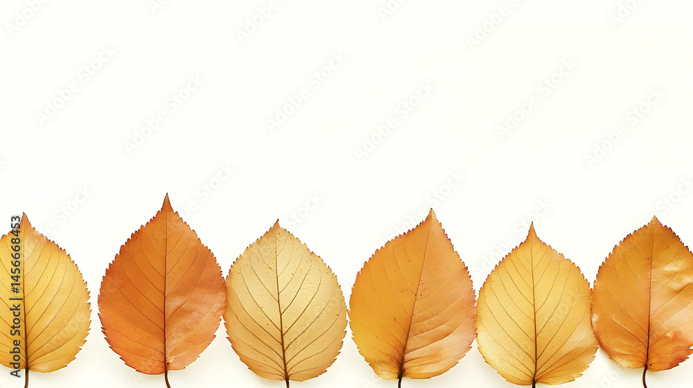 Horizontal Arrangement Of Autumn Leaves On White Background Horizontal Arrangement Of Autumn Leaves On White Background