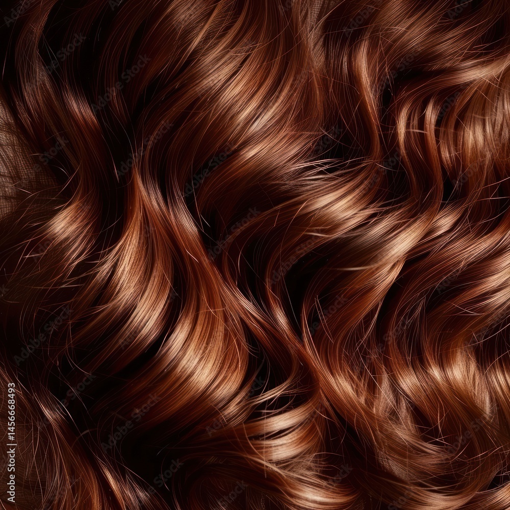 Close-up view of voluminous, wavy, auburn hair. Close-up view of voluminous, wavy, auburn hair.
