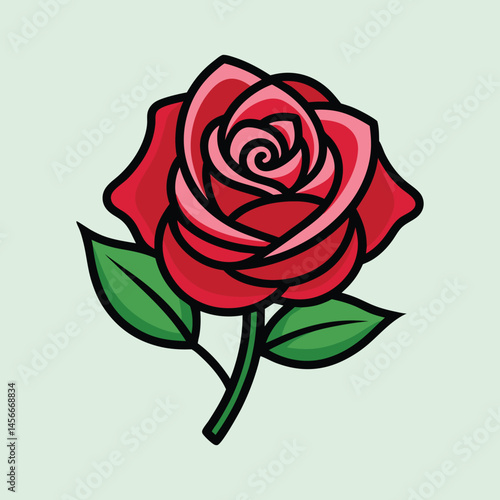 A Classic Red Rose Illustration Lovely Bloom Botanical Art Floral Design