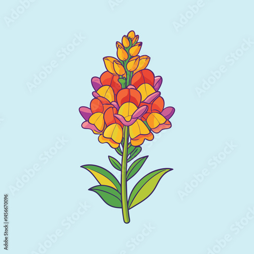 Vibrant Snapdragon Flower Illustration Bright Colorful Bloom Botanical Art