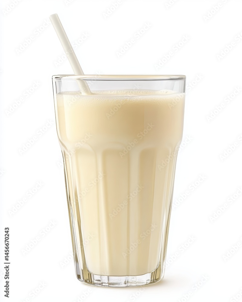 Vanilla milkshake in tall glass with straw on white background studio shot refreshing beverage cool drink Vanilla milkshake in tall glass with straw on white background studio shot refreshing beverage cool drink