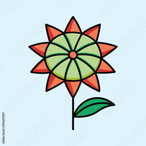 A Vibrant Illustration of a Stylized Flower with Red Petals and a Green Center