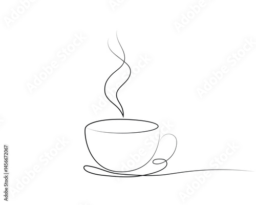 Cup of coffee. Hot beverage. Aroma of coffee. Continuous line drawing.