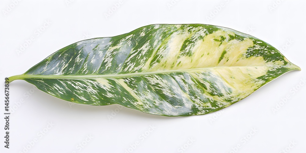 Obraz premium Stunning Variegated Leaf Closeup Green Yellow White Botanical