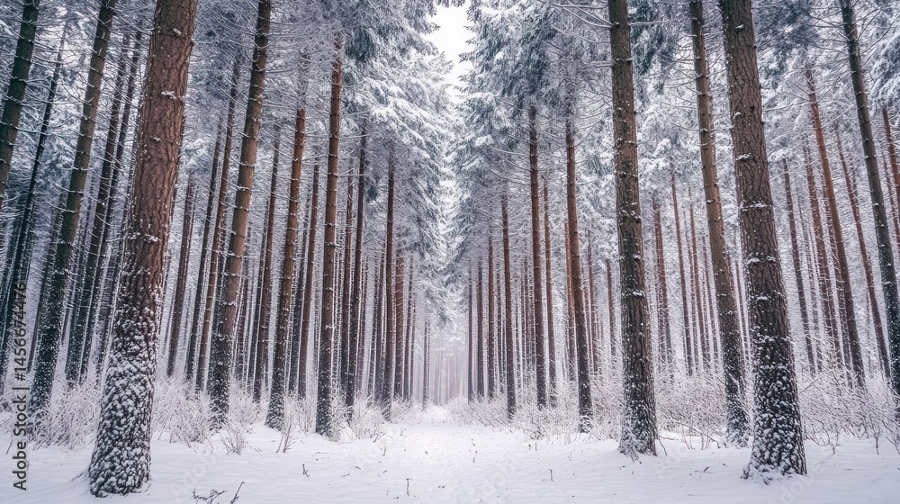 Fototapeta premium Snowy pine forest path