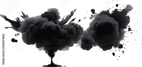 
Artistic and Minimalist High-Contrast Illustration of a Black Smoke and Dust Cloud 
Unfolding in Motion, Set Against a Bright White Background
