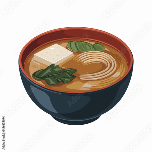 Vector Illustration of Miso Soup with Tofu and Vegetables