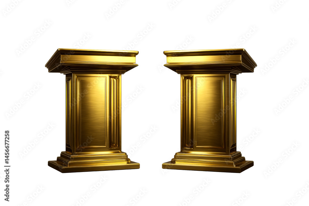 Golden pedestals with transparent background for display purposes Golden pedestals with transparent background for display purposes