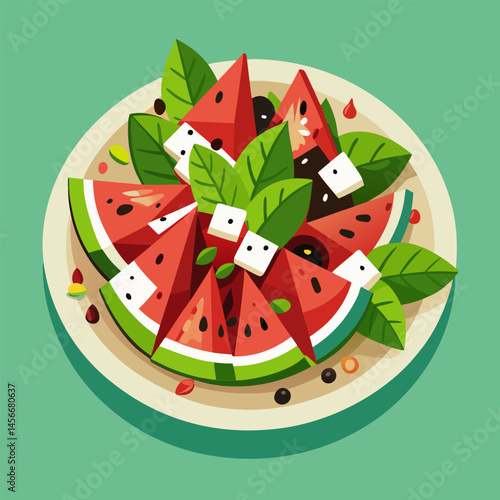 Watermelon Salad with Feta Cheese and Black Olives