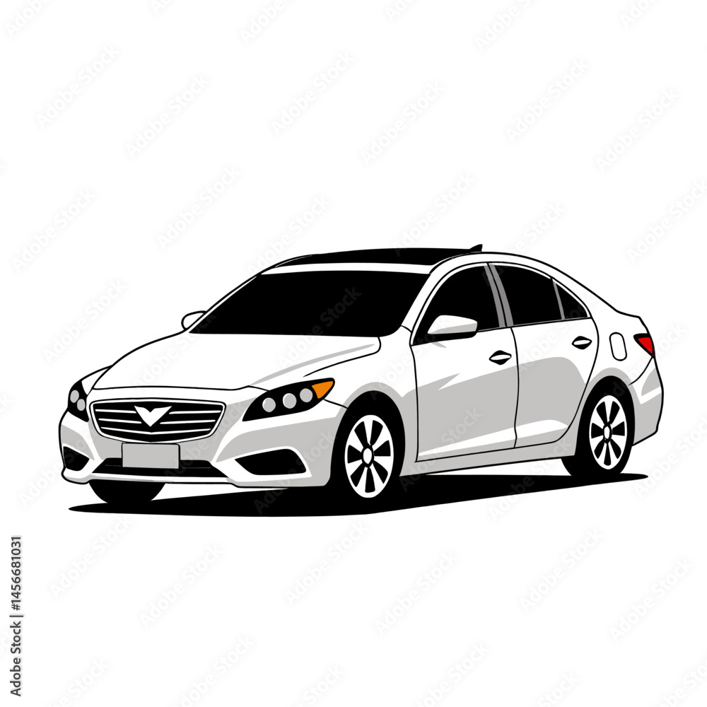 Naklejka premium White-Car-Sedan-Vehicle-Automobile-Transport-Drawing