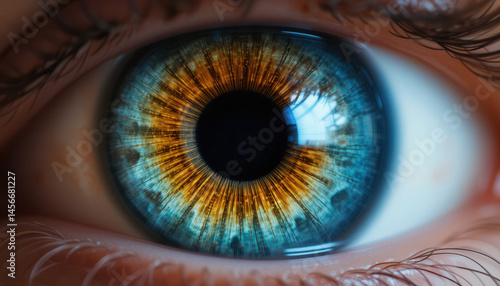 Macro View of a Human Eye with Unique Iris Design.
