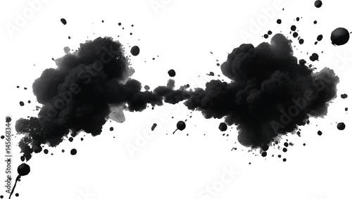 Hypnotic and Organic Black Smoke Cloud Explosion with a Dusty, Powdery Texture, Suspended 
in Motion Against a High-Definition White Background
