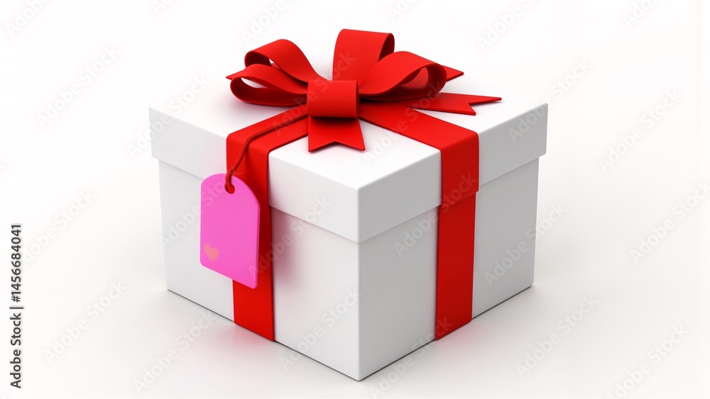 A white gift box with a red ribbon tied around it. A white gift box with a red ribbon tied around it.