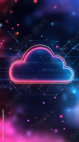 Obraz na płótnie Cloud Computing Illustration with Neon Glow and Network Connections in Abstract Style for Technology Concept w salonie