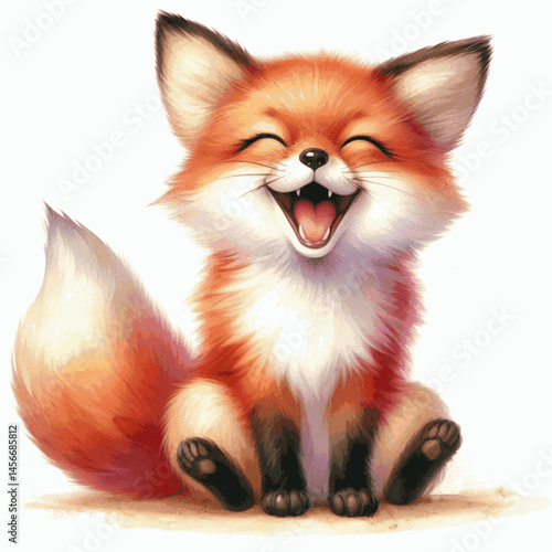 Sly Chuckles in Wash fox laughs and is happy isolated watercolor vector illustration svg