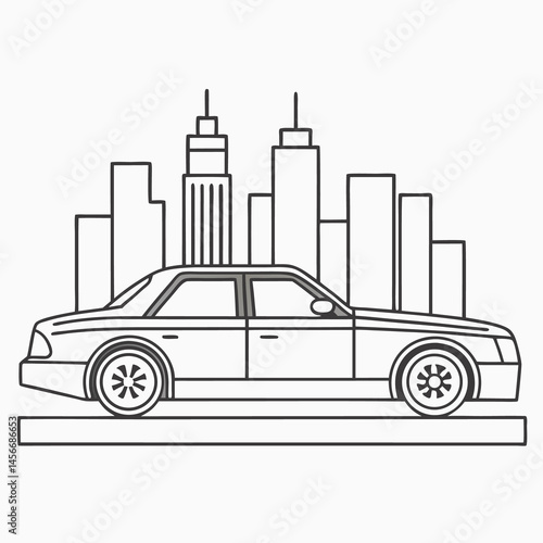 Minimal Cityscape and Car Line Art Illustration

