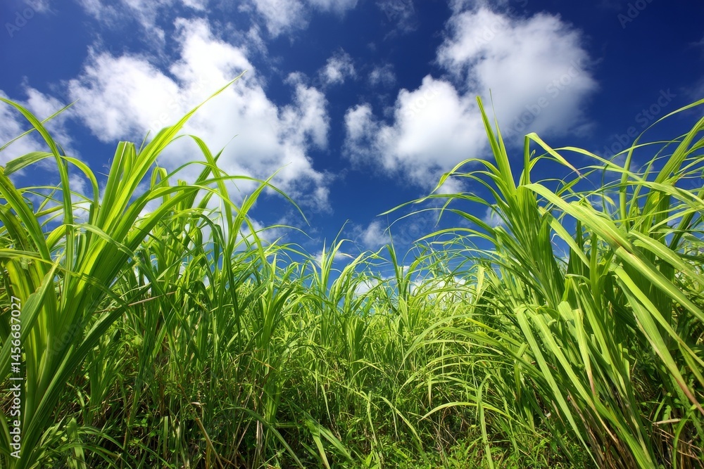 Obraz premium Tall grass sways hypnotically in rhythmic waves across a vast open field, as the mesmerizing wind bends it in a captivating visual display