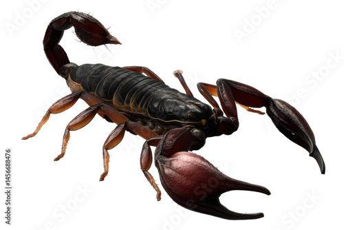 Large black scorpion with detailed anatomy on a transparent background