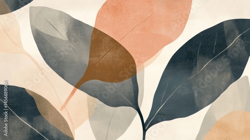 Abstract botanical leaf pattern.  Soft, layered leaves in muted colors, creating a delicate, minimalist aesthetic
