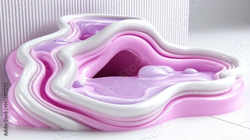 Fluid Composition with Wavy Forms in Soft Pink and White Tones as Artistic Render
