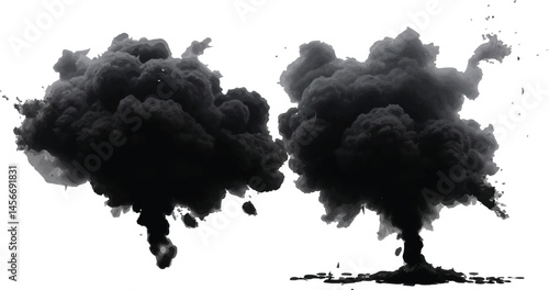 Abstract Black Smoke and Dust Explosion Spreading Dramatically Against a Stark White 
Background in a High-Contrast Surreal Concept Illustration
