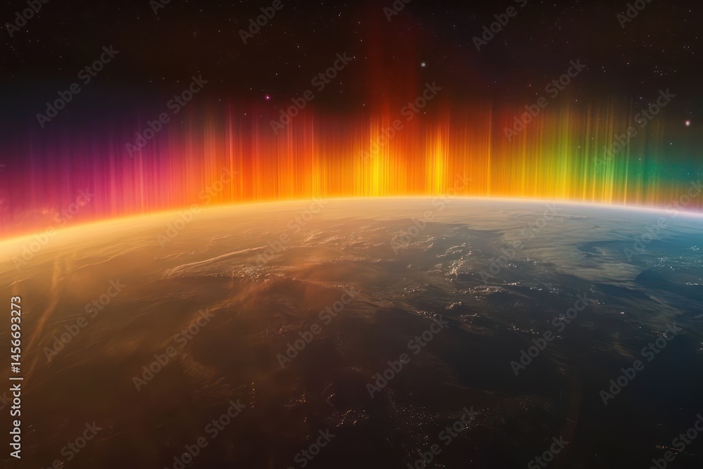 Obraz premium Colorful cosmic light behind planet in deep space
