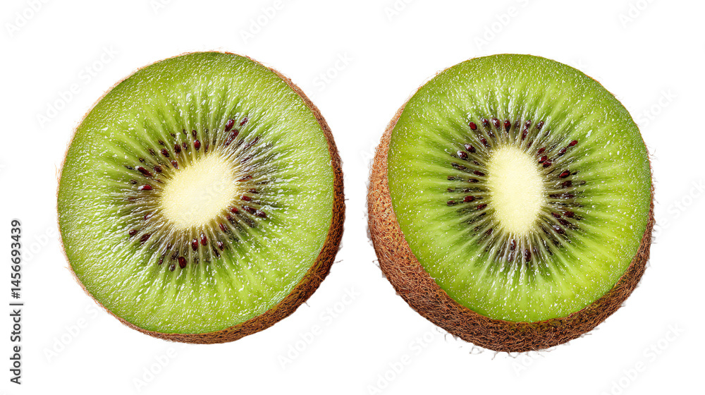 Fototapeta premium a kiwi cut in half on a white surface