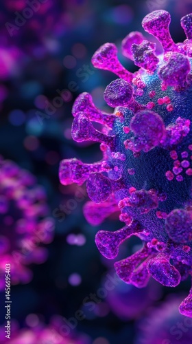 Obraz na płótnie Microscopic view of virus cell structure purple and blue color scheme detailed render abstract medical illustration w salonie
